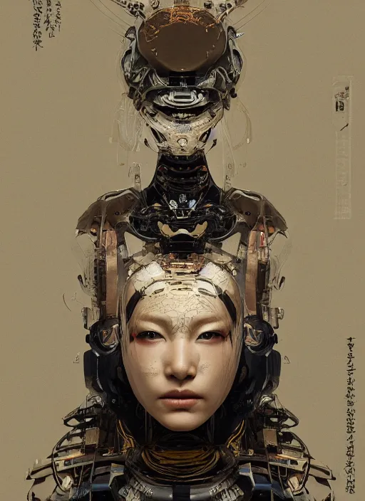 Prompt: portrait of a futuristic artificial intellegence geisha cyborg, kintsugi, modern fine art, fractal, intricate, elegant, highly detailed, digital photography, subsurface scattering, by jheronimus bosch and greg rutkowski,