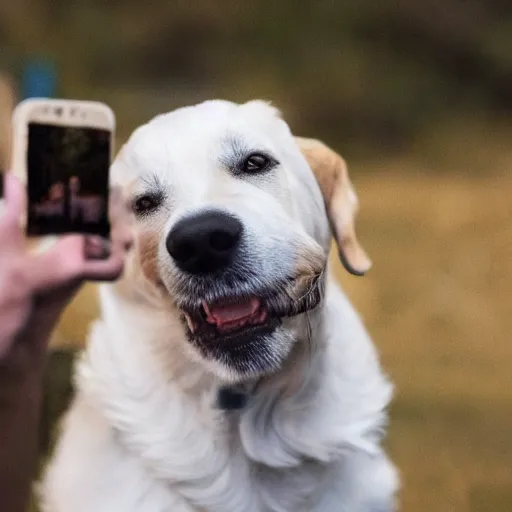 Image similar to photo a dog taking a selfie with suspicious look, award - winning photograph, national geographic, perfect lighting