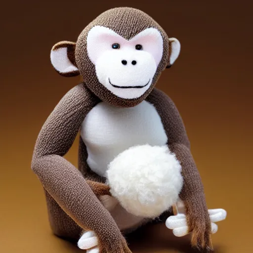 Image similar to a stuffed monkey is sitting on a white surface, a character portrait by toss woollaston, cg society contest winner, rococo, made of beads and yarn, adafruit, made of rubber