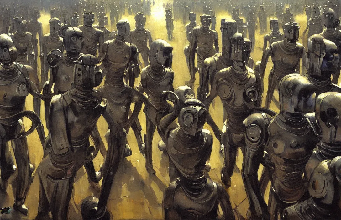 Image similar to march of the cybermen, detailed painting, epic lighting, by ilya repin, phil hale and kent williams