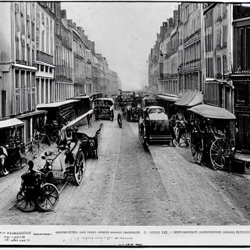 Prompt: une rue de paris vide avec des voitures garees en 1 8 8 5