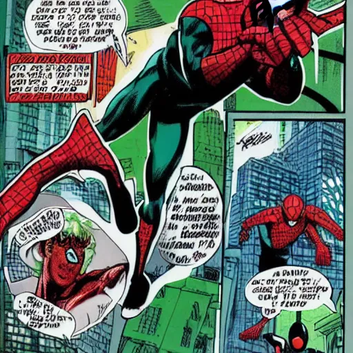 Prompt: comic book art of a green red spider man in Dhaka comic book art by Stan Lee