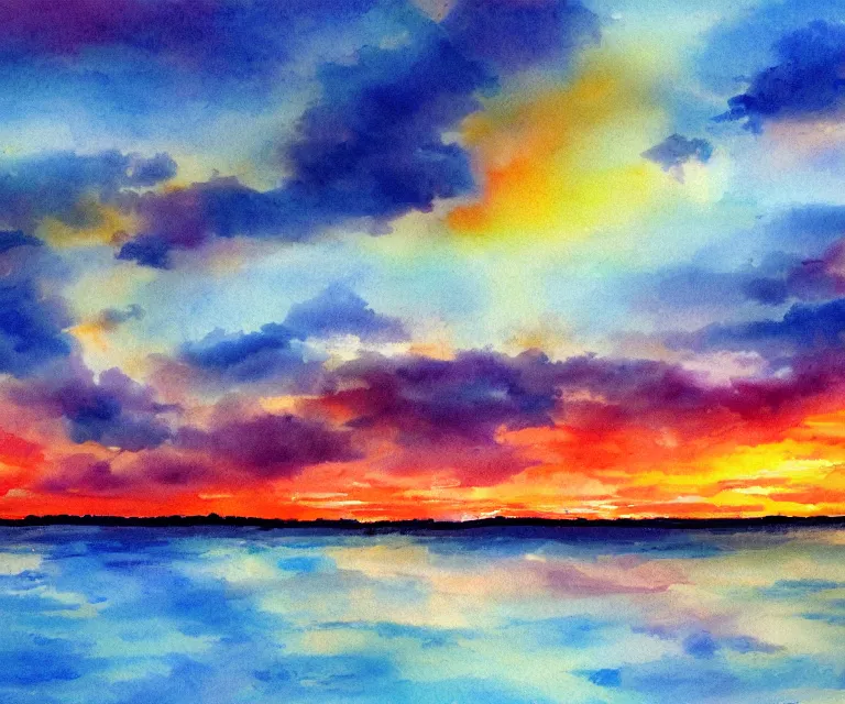 Image similar to clouds, sunset, water painting