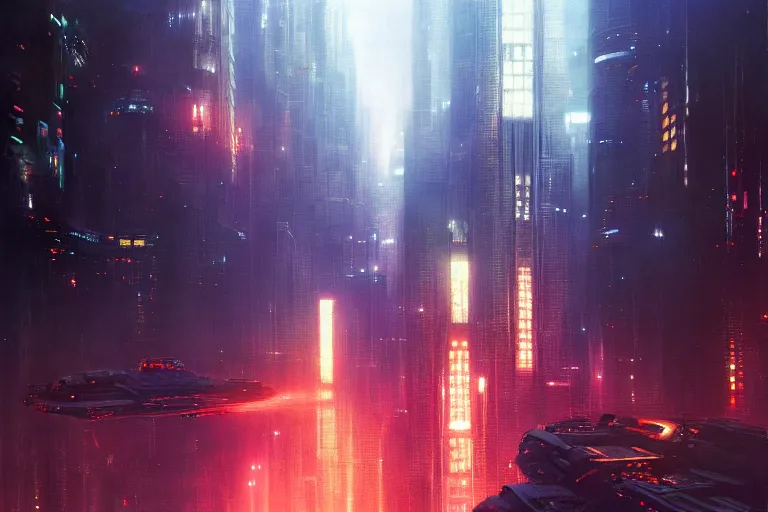 Image similar to a scifi illustration, Night City on Coruscant by ruan jia