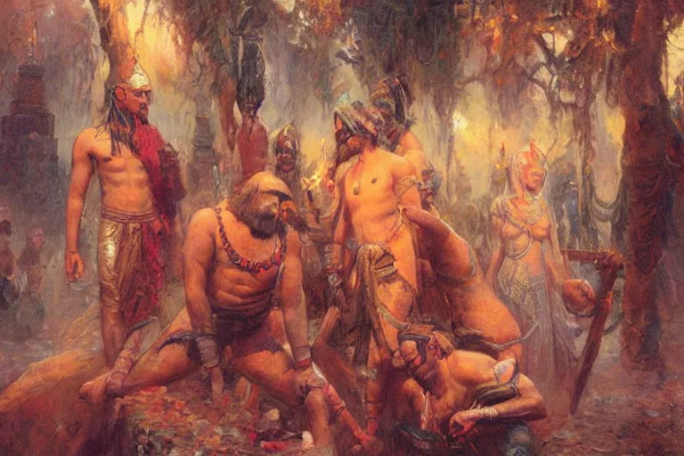 Prompt: hinduism, painting by gaston bussiere, greg rutkowski, jean giraud, tom of finland