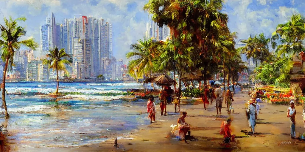 Prompt: colombo sri lanka cityscape, ocean, art by Daniel F. Gerhartz