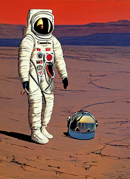 Prompt: an astronaut in the desert by robert mccall