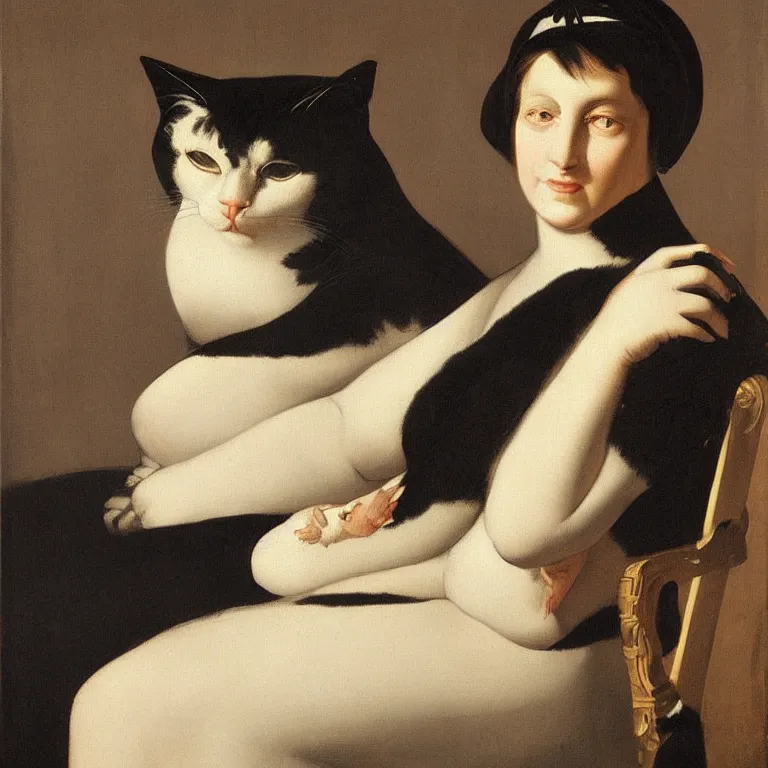 Image similar to Elegant portrait of the old cat lady. Painting by Ingres