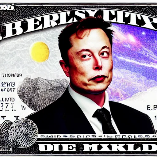 Image similar to Elon musk on the Mars Dollar bill