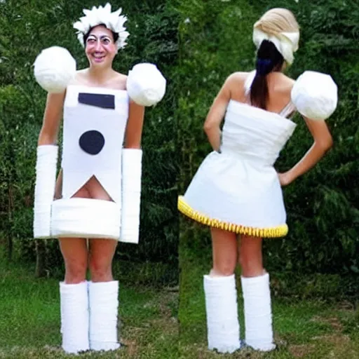 Prompt: creative costume made with toilet paper