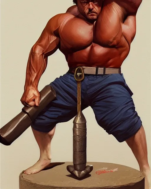 Prompt: gigachad ron swanson bodybuilder holding a hammer in final fight office by ilya kuvshinov, ernest khalimov body by krista sudmalis, fantasy character portrait, ultra realistic, concept art, intricate details, elegent, digital painting, smooth, sharp focus, illustration, art by artgerm and greg rutkowski and alphonse mucha, artstation