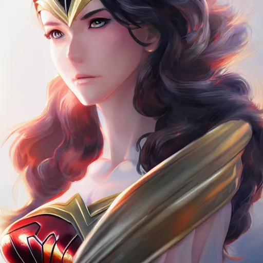 Image similar to A realistic anime wonder woman with wearing a kimono, digital painting, by WLOP and Rossdraws, digtial painting, trending on ArtStation, deviantart