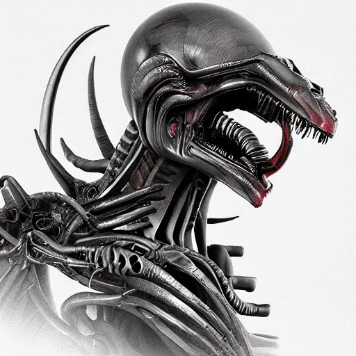 Image similar to “Alien, xenomorph, god of death, dark, evil, fantasy, intricate detail , realistic render”