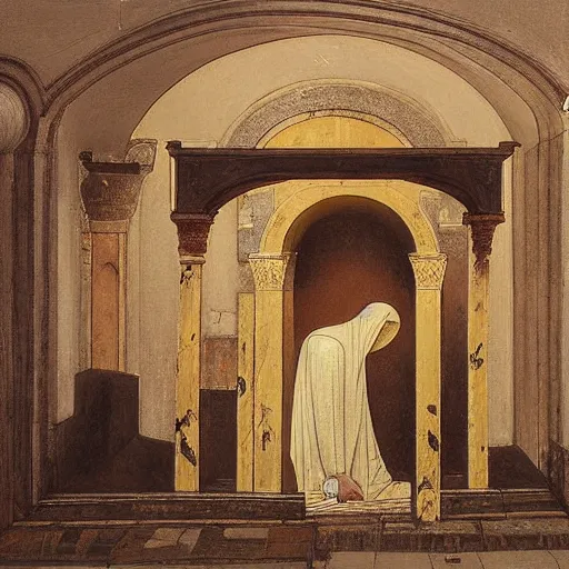 Image similar to 2 angels at the tomb of jesus, medium wide shot, edmund leighton