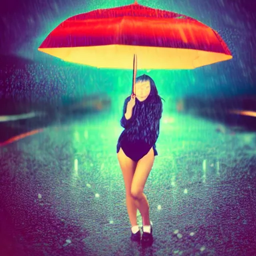 Image similar to rain, pattern, retrowave, umbrella, girl