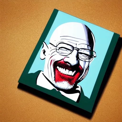 Prompt: logo design, walter white smiling like the joker