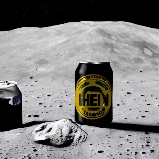 Image similar to electric guitar and a beer can on the moon. very detailed. hd photo. hyper realistic