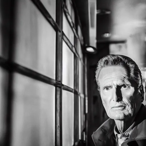 Prompt: robert stack wearing a trench coat unsolved mysteries waiting for a drink at a bar, ( sony a 7 r iv, symmetric balance, polarizing filter, photolab, lightroom, 4 k, dolby vision, photography awardm, voque, perfect face )