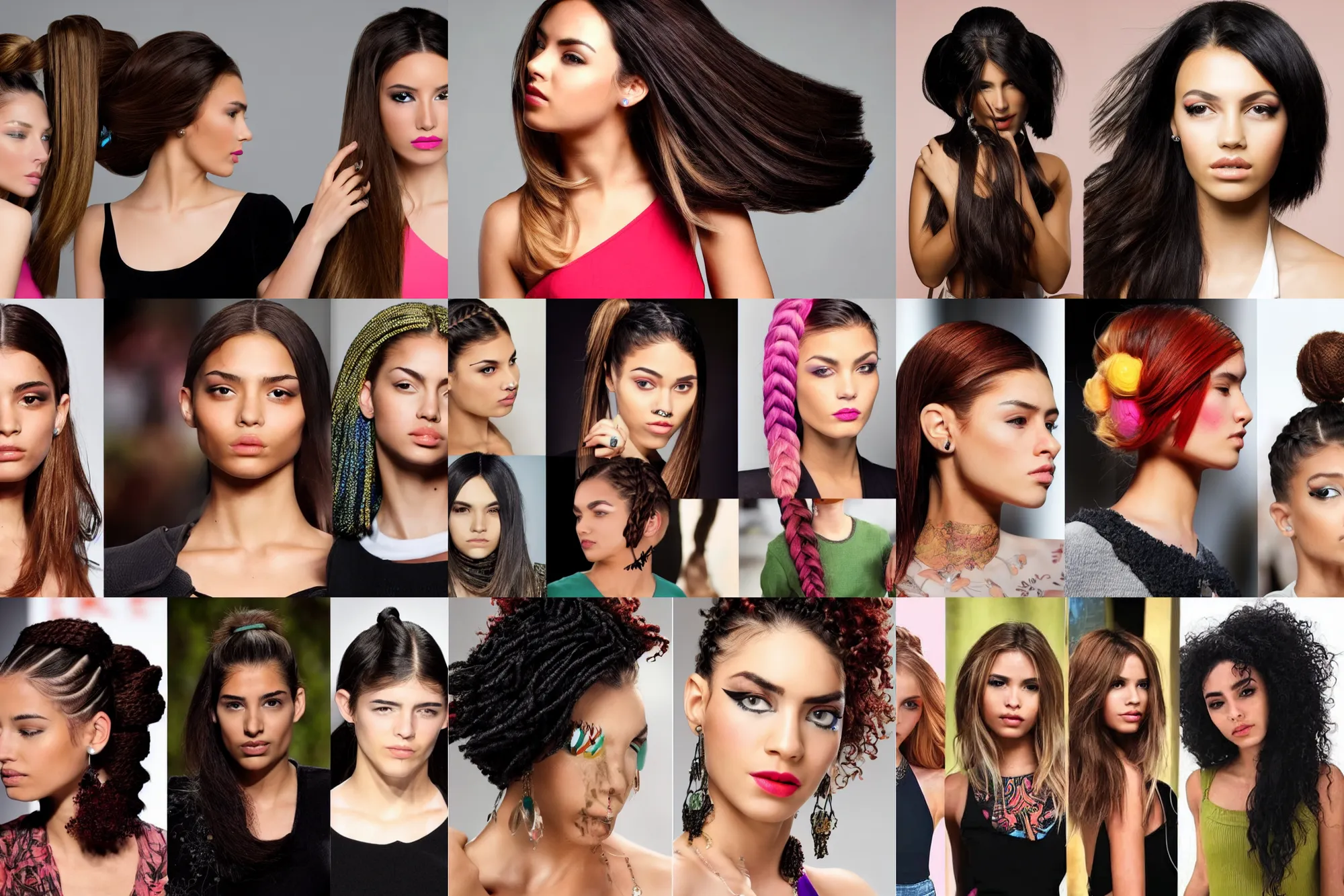 Prompt: female hairstyles, various colors, latinx fashion models