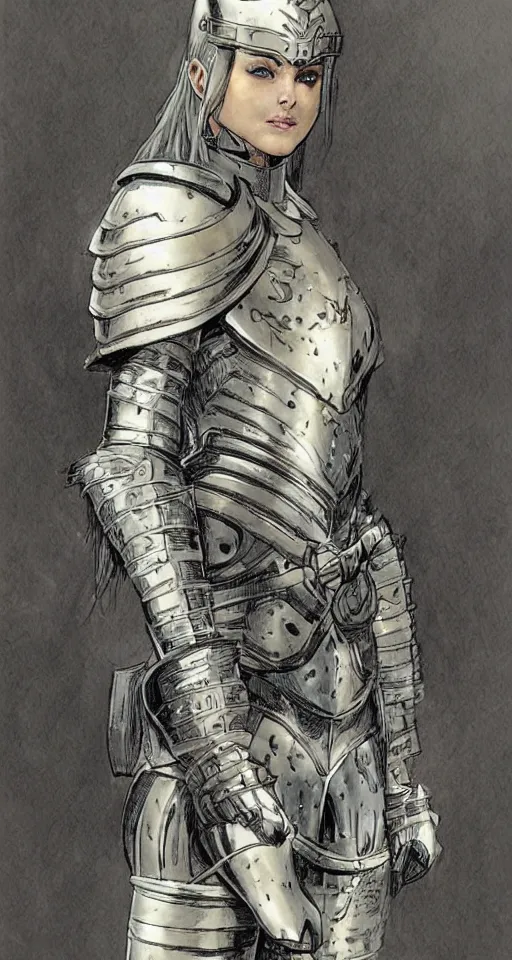 Image similar to a beautiful portrait of a female knight in armor in Travis Charest style