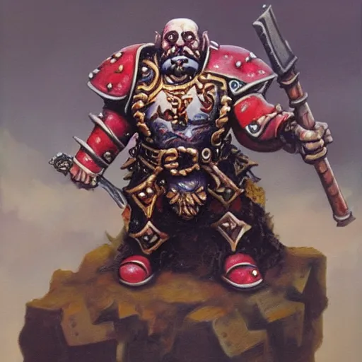 Image similar to chaos dwarf smith from warhammer fantasy : : head and torso oil painting