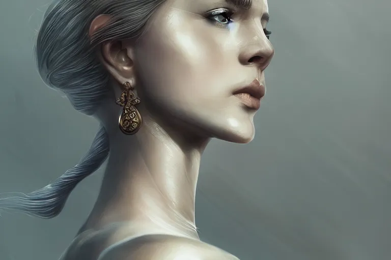 Image similar to Medium Shot photo of modern goddes of war misty, elegant, highly detailed, smooth, sharp focus, illustration, beautiful, geometric, trending on artstation, cinematic, artwork by WLOP