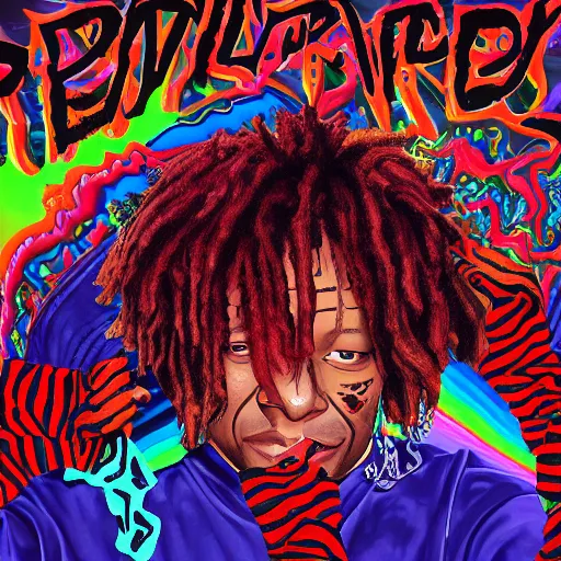 Image similar to Trippie Redd style Album Cover, trippy, 4k —height 1024 —width 1024