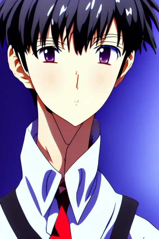 Image similar to anime art full body portrait character concept art, anime key visual of shinji ikari, finely detailed perfect face delicate features directed gaze, trending on pixiv fanbox, evangelion, extremely high quality artwork