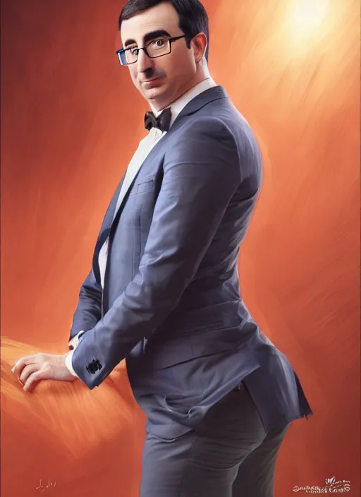 Image similar to photo of a seductive John Oliver in the style of stefan kostic, realistic, sharp focus, 8k high definition, insanely detailed, intricate, elegant, art by stanley lau and artgerm