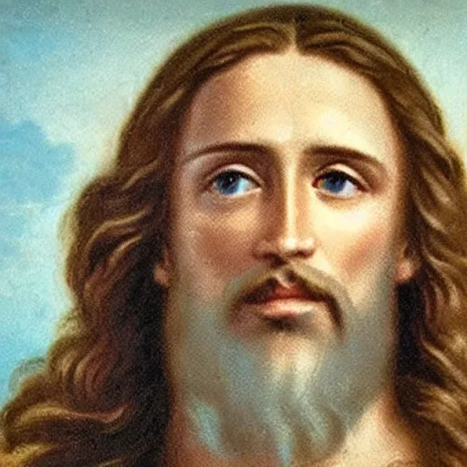 Image similar to a candid photo of jesus christ wearing a rather cheeky expression