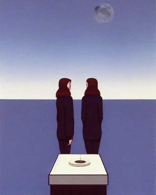 Image similar to two in the void, by the mirror, alex colville, stephen conroy, octane rendering