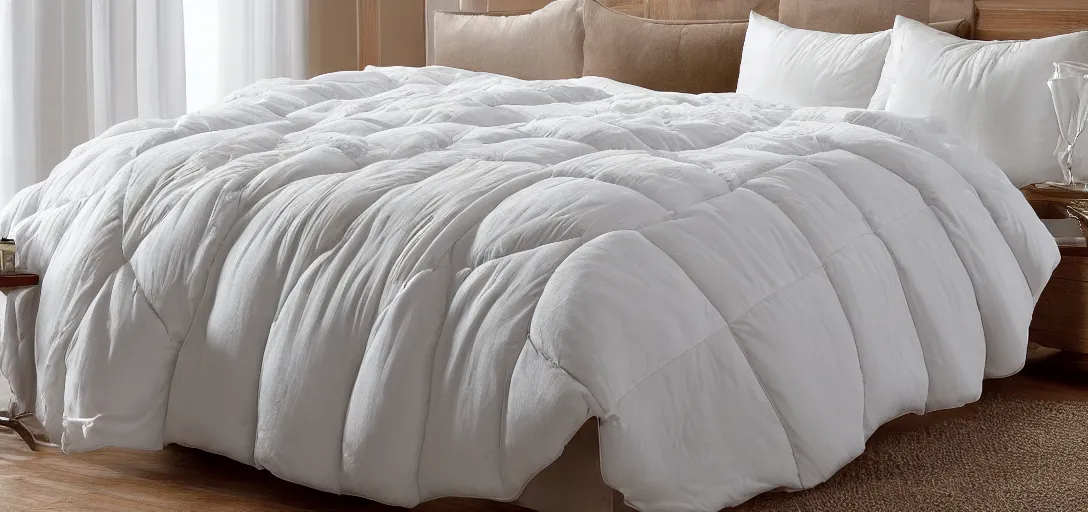 Image similar to photo of a large puffy comforter blanket, soft lighting,