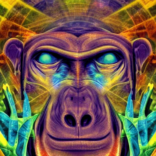 Prompt: stoned ape theory, psilocybin mushrooms, abstract, evolution