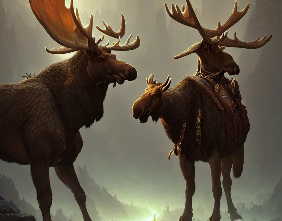 Image similar to concept art of a fantasy moose mount, d & d, fantasy, art nouveau, digital painting, trending on artstation, sharp focus, illustration, global illumination, ray tracing, art by artgerm and greg rutkowski and ruan jia