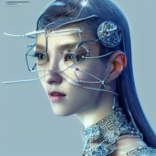 Image similar to the portrait of an absurdly beautiful, graceful, elegant, sophisticated, fashionable cyberpunk gravure idol, an ultrafine hyperdetailed illustration by kim jung gi, irakli nadar, hanna moon, intricate linework, bright colors, porcelain skin, unreal engine 5 highly rendered, cgsociety, global illumination, radiant light, detailed and intricate environment