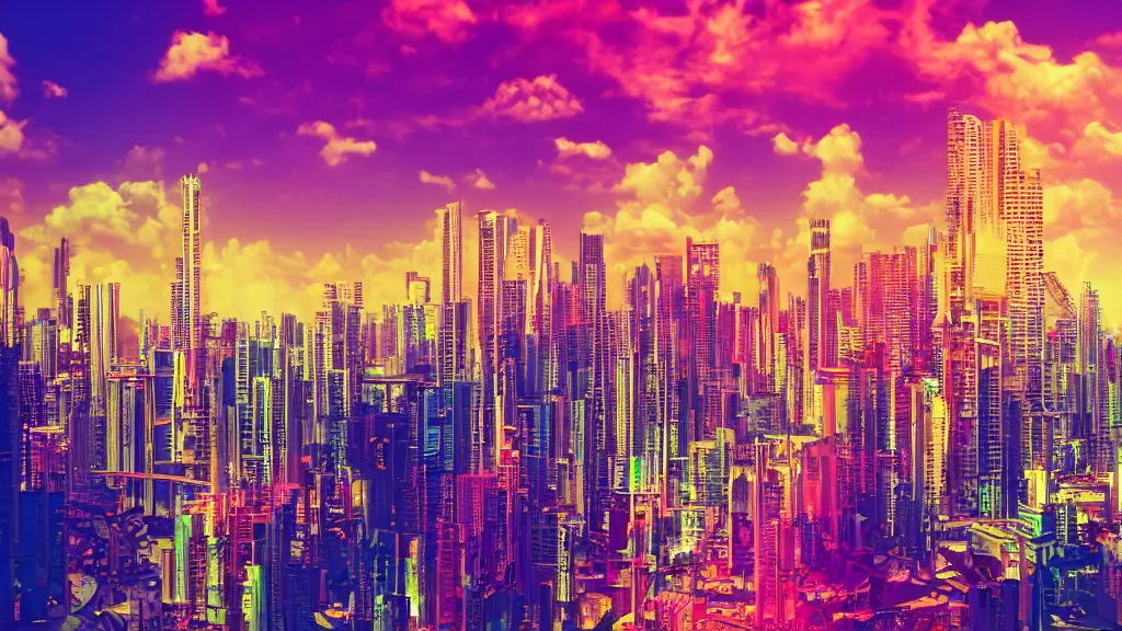 Image similar to golden city in a vaporwave jungle, 4k, ultra realistic, colorful, award winning photograph