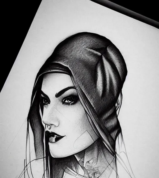 Prompt: amazing fade effect of beautiful mountain scenery with a beautiful woman face, tattoo design sketch, hyper - realistic, in the style of matteo pasqualin, amazing detail, black and white