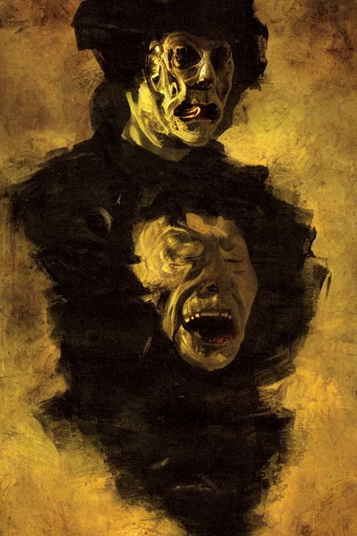 Image similar to mysterious portrait of medici emerging from the dark void, face partially melting like cheese, figure in the darkness of renaissance, Francisco Goya, painted by John Singer Sargant, Adrian Ghenie, style of Francis Bacon, highly detailed, 8k, trending on artstation