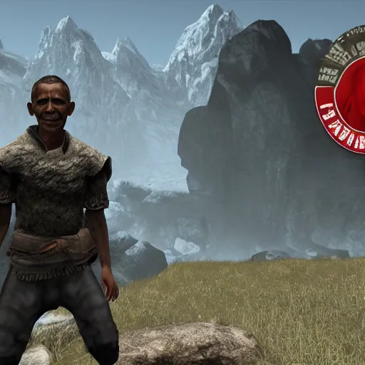 Prompt: in-game Barack Obama as a refugee in the video game Skyrim