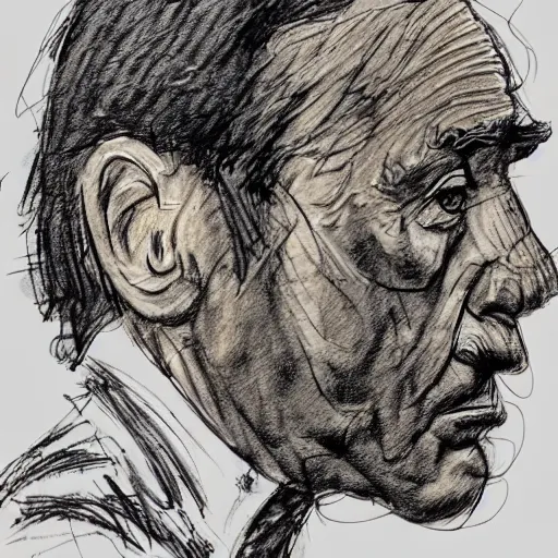 Image similar to a realistic yet scraggly portrait sketch of the side profile of a stern and sophisticated kramer, trending on artstation, intricate details, in the style of frank auerbach, in the style of sergio aragones, in the style of martin ansin, in the style of david aja, in the style of mattias adolfsson