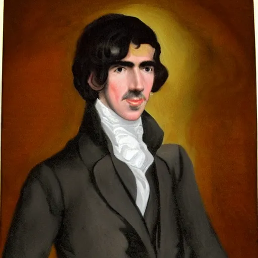 Prompt: regency era painting of a young george harrison in the style of henry pierce bone