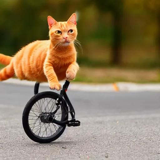 Image similar to orange tabby cat riding a unicycle