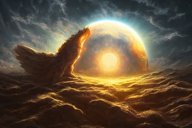 Image similar to a cosmic monster eating the sun, digital painting, mixed media, trending on artstation and deviantart, epic composition, highly detailed, 8 k