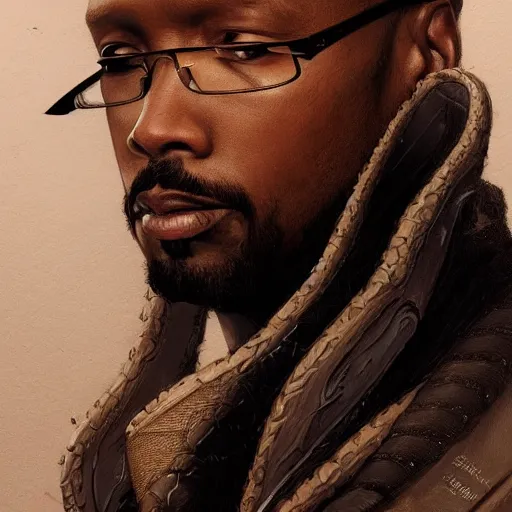 Prompt: a portrait of rza as a wizard, upper half portrait, urban motifs, intricate, elegant, highly detailed, digital painting, trending on artstation, concept art, smooth sharp focus, illustration, art by artgerm and greg rutkowski