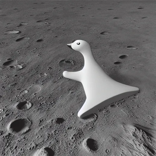 Image similar to a 3 d render of a goose on the moon by joan miro