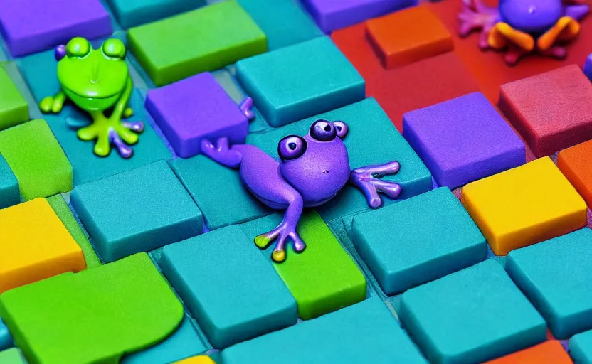 Image similar to frogs playing tetris, highly detailed, extremely high quality, hd, 4 k, 8 k, professional photographer, 4 0 mp, lifelike, top - rated, award winning, cinematic, realistic, detailed lighting, detailed shadows, sharp, no blur, edited, corrected, trending