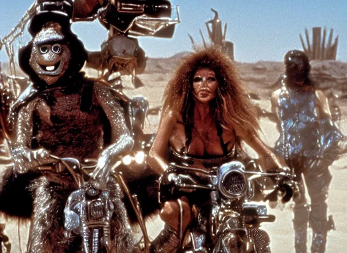 Prompt: scene from the 1 9 8 5 science fiction film muppet mad max beyond thunderdome