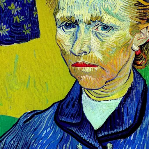 Prompt: van gogh painting of a sad hillary clinton standing in a flower field sunny