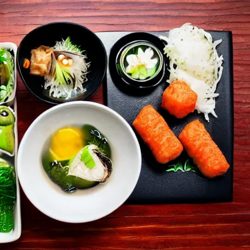 Prompt: photo of japanese food on restaurant professional photo