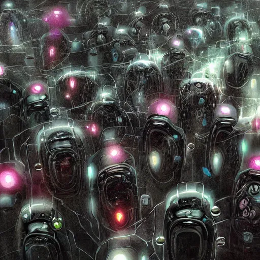 Image similar to a swarm of black nanobots, Cyberpunk, Sci-fi Art